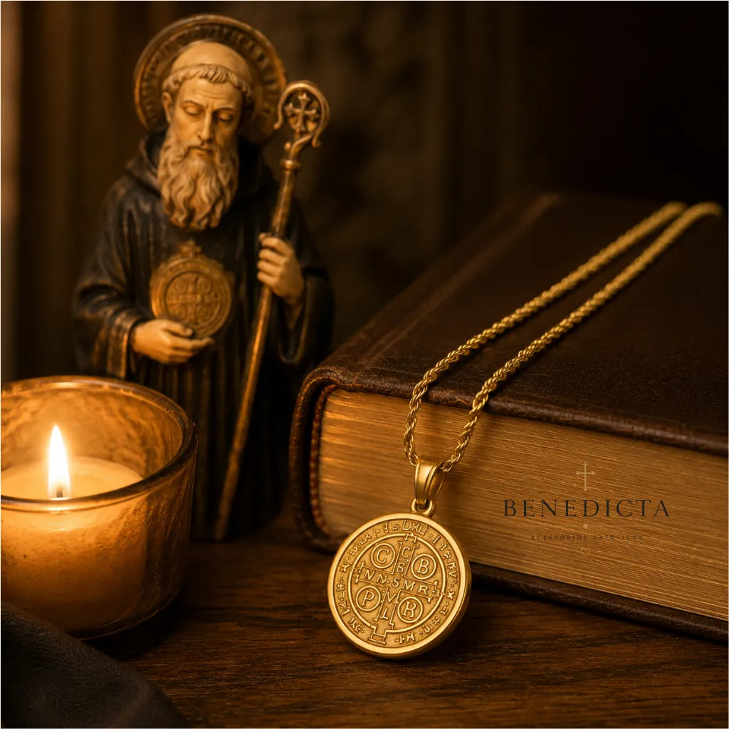 Medalha de São Bento em Ouro 18K | Fé, Proteção e Devoção