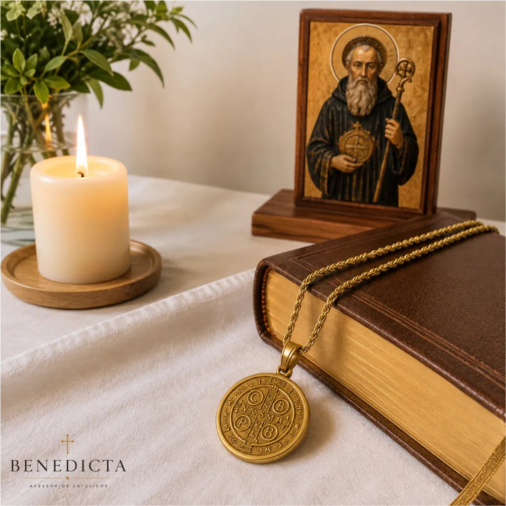 Medalha de São Bento em Ouro 18K | Fé, Proteção e Devoção