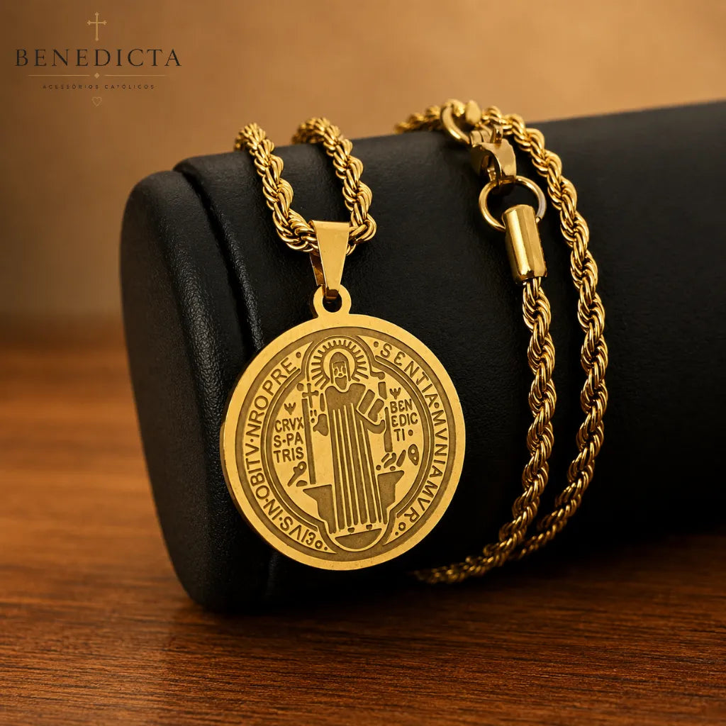 Medalha de São Bento em Ouro 18K | Fé, Proteção e Devoção