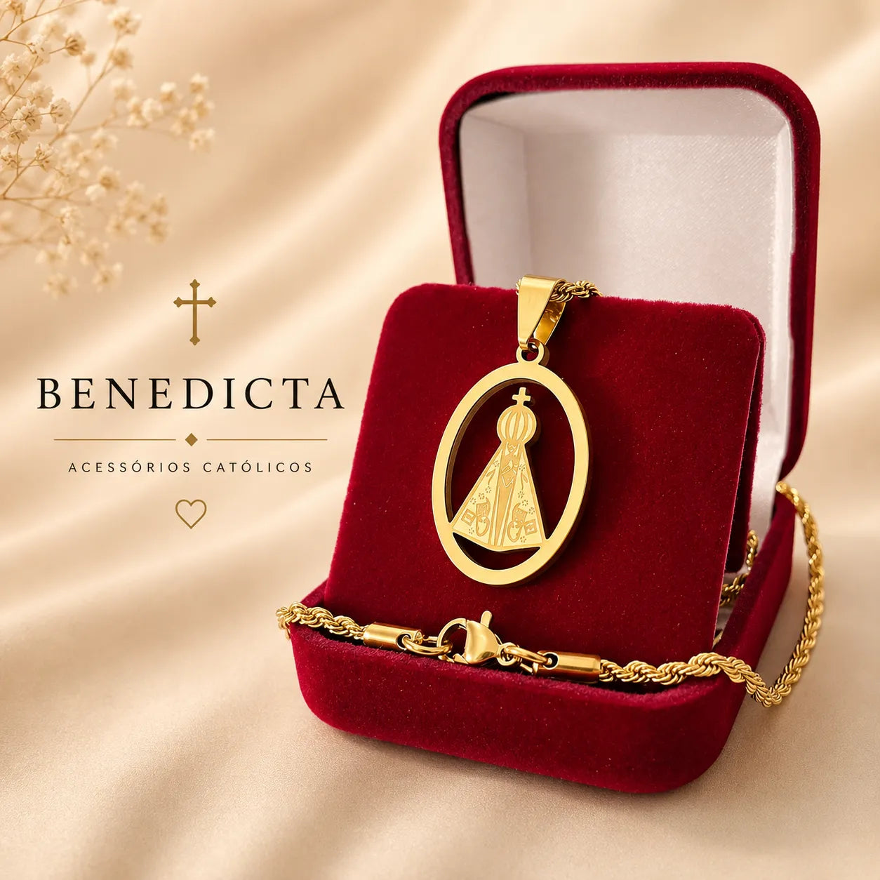 Colar Nossa Senhora Aparecida Dourado | Fé e Proteção