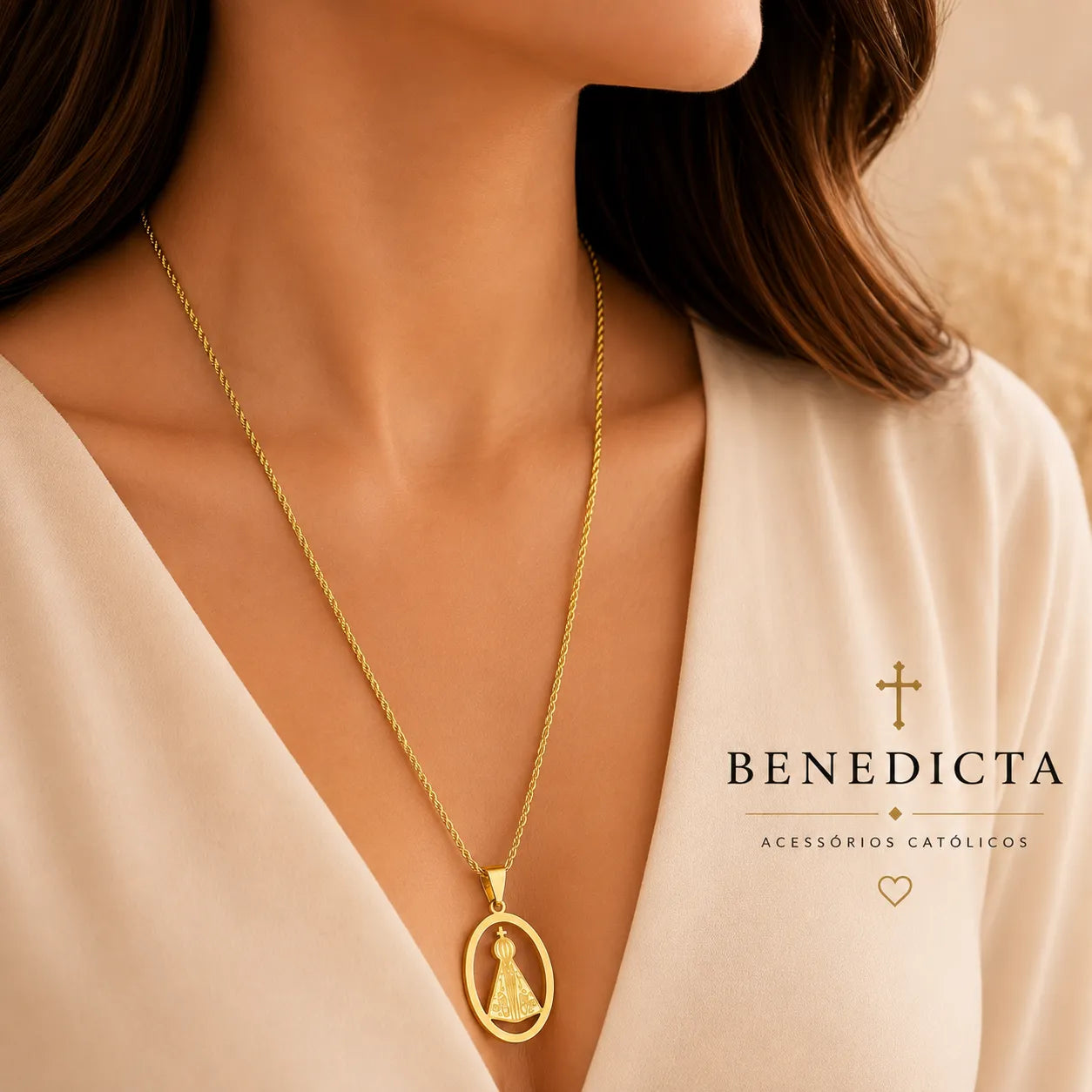 Colar Nossa Senhora Aparecida Dourado | Fé e Proteção