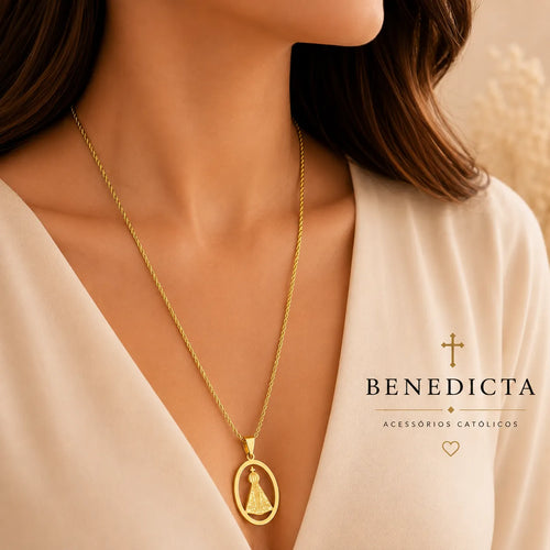 Colar Nossa Senhora Aparecida Dourado | Fé e Proteção