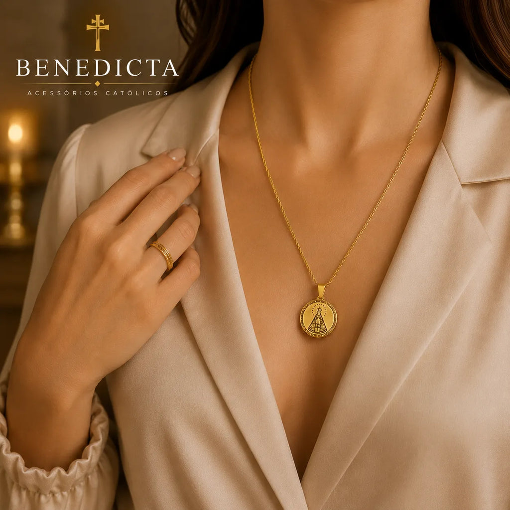 Colar Nossa Senhora Aparecida Dourado | Proteção da Mãe em todos os momentos