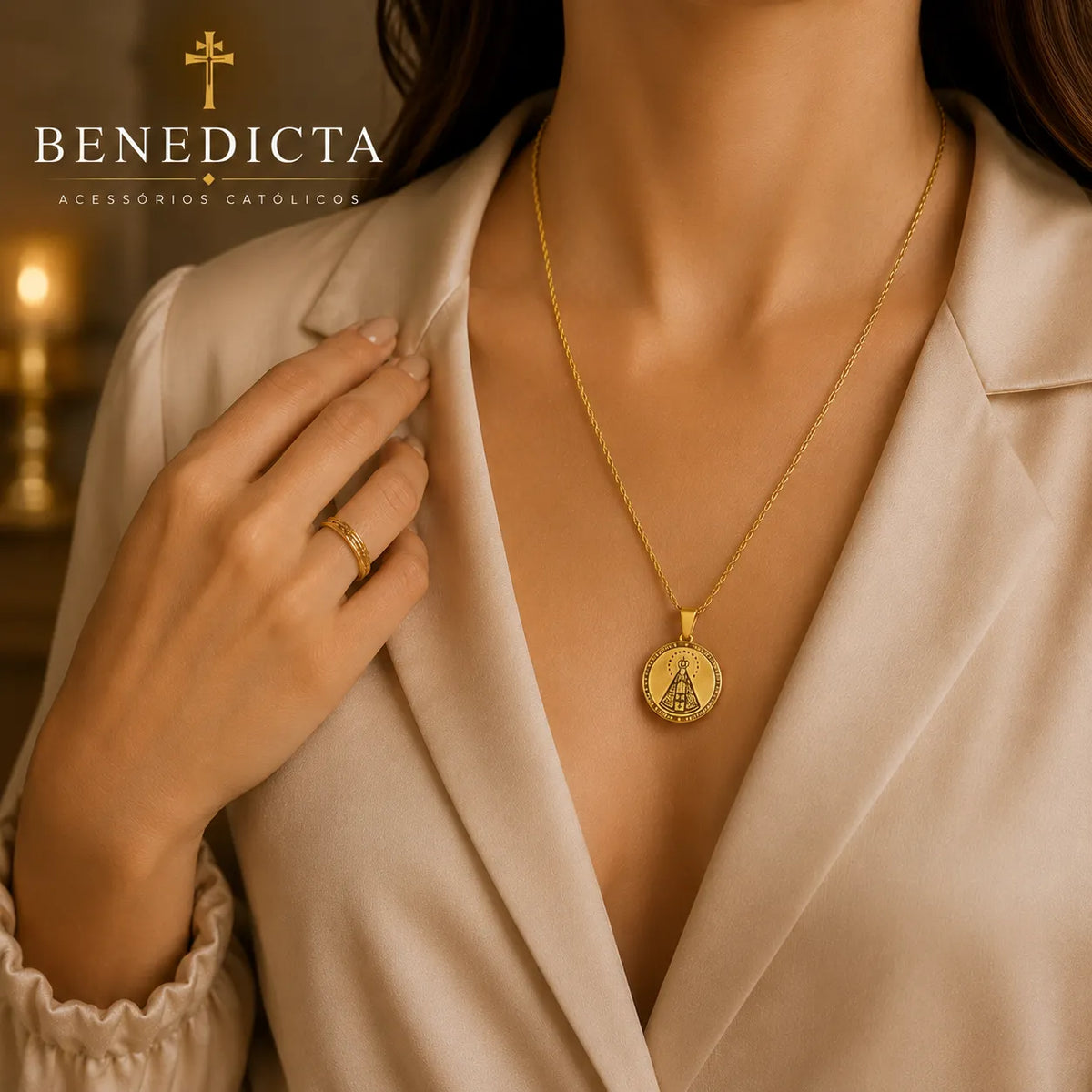 Colar Nossa Senhora Aparecida Dourado | Proteção da Mãe em todos os momentos