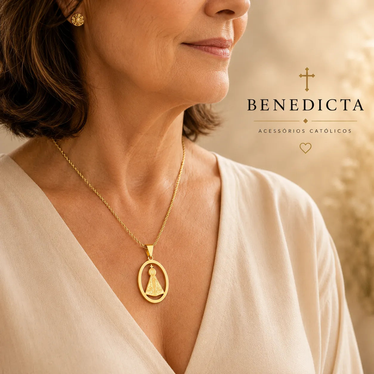 Colar Nossa Senhora Aparecida Dourado | Fé e Proteção