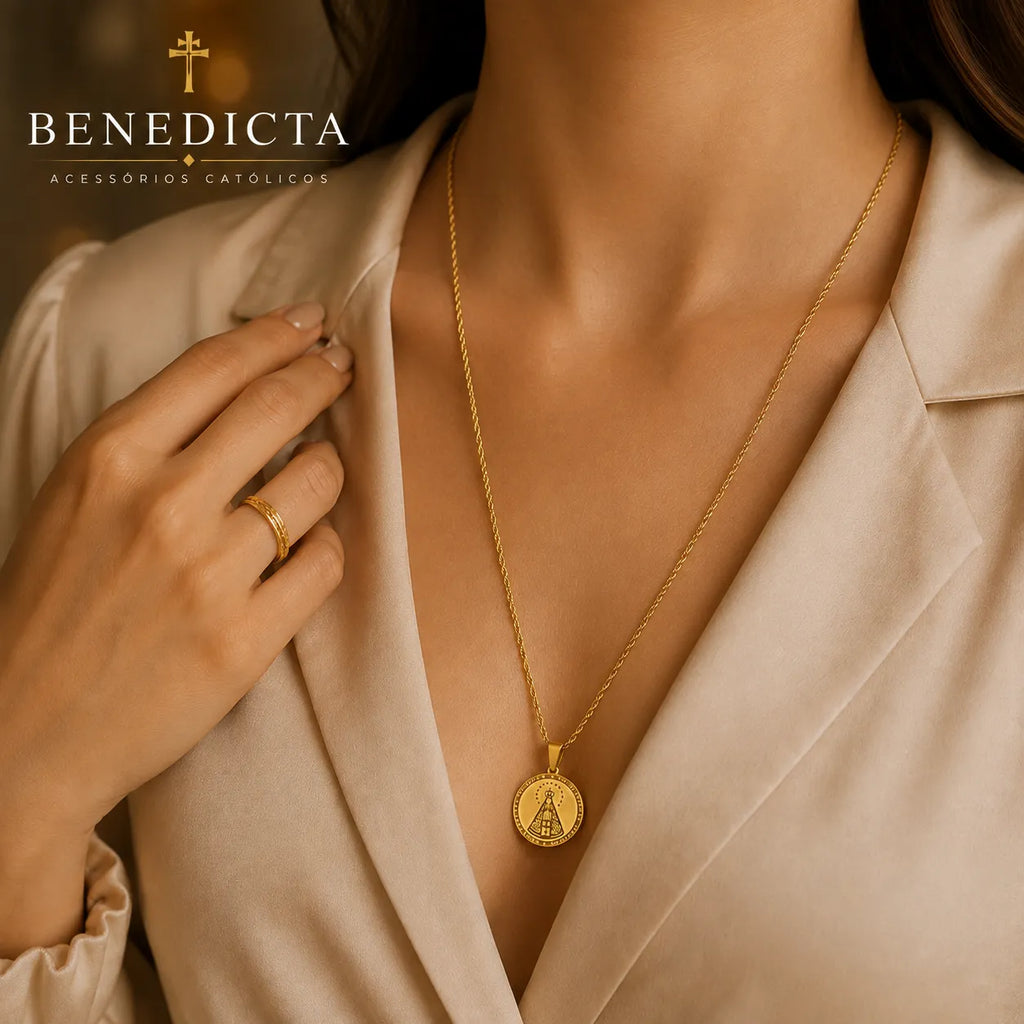 Colar Nossa Senhora Aparecida Dourado | Proteção da Mãe em todos os momentos