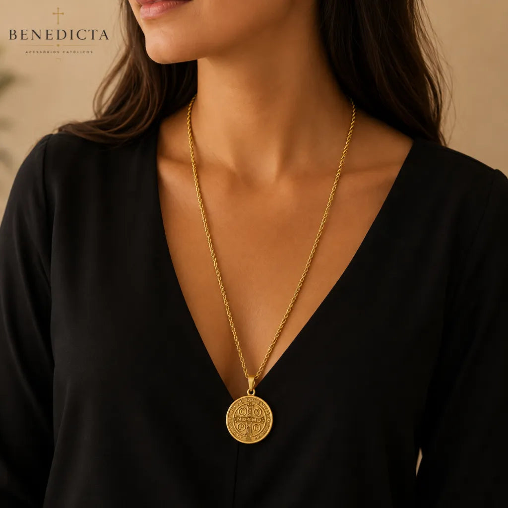 Medalha de São Bento em Ouro 18K | Fé, Proteção e Devoção