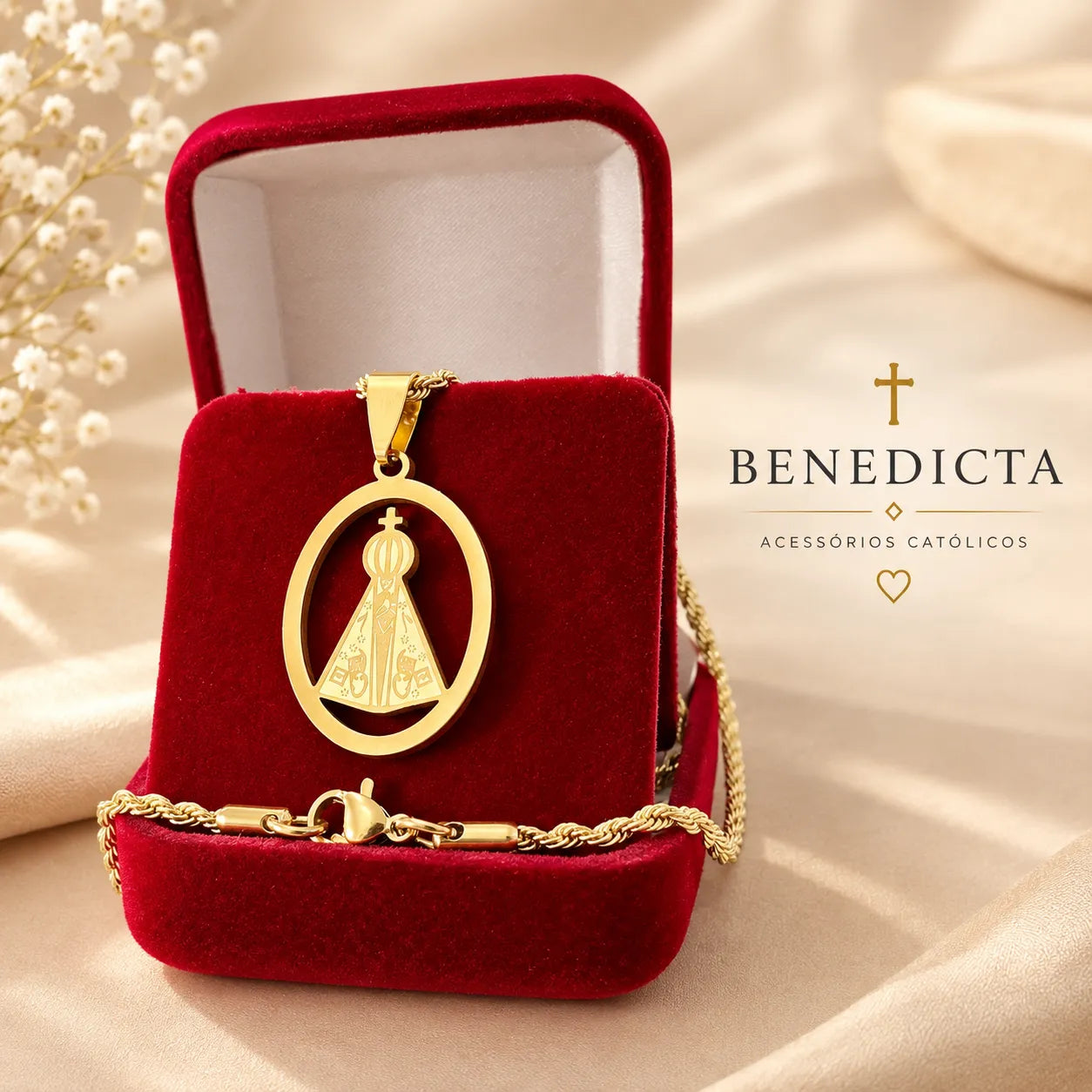 Colar Nossa Senhora Aparecida Dourado | Fé e Proteção