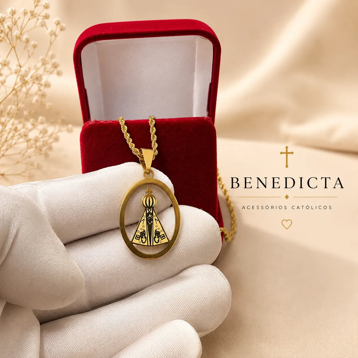 Colar Nossa Senhora Aparecida Dourado | Fé e Proteção