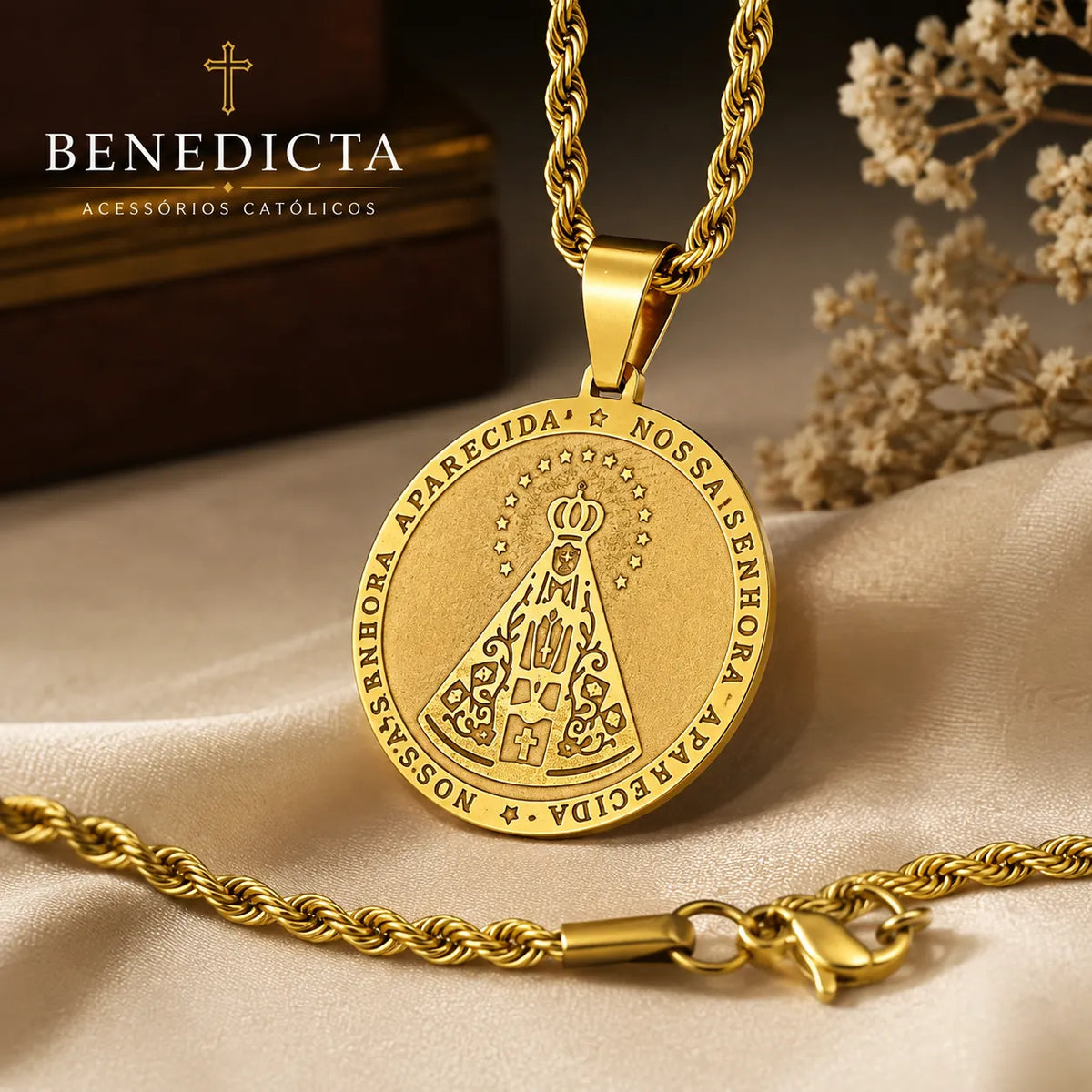 Colar Nossa Senhora Aparecida Dourado | Proteção da Mãe em todos os momentos